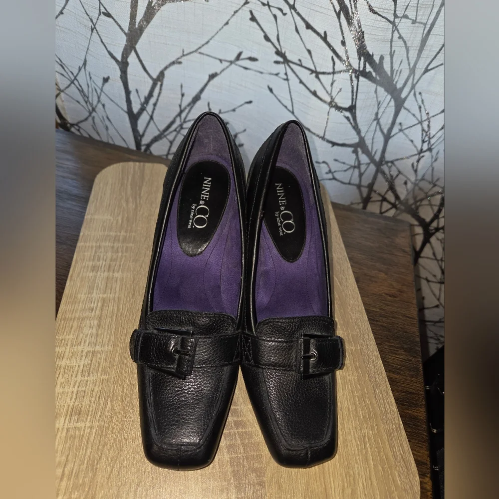 NINE & CO Black Leather Heels With Buckle‎ Accents